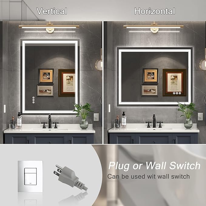 24x32 Inch Led Mirror for Bathroom with Front Light and Backlit, Bathroom Mirror with Led Lights, Vanity Mirror with Lights for Wall, Anti-Fog, Dimmable, Memory Function, Tempered Glass