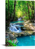iKNOW FOTO 16x24 Single Piece Canvas Wall Art Nature Landscape Pictures Green Forest Waterfall Poster Canvas Prints Framed Artwork Spa Bathroom Bathroom Room Decor