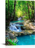 iKNOW FOTO 16x24 Single Piece Canvas Wall Art Nature Landscape Pictures Green Forest Waterfall Poster Canvas Prints Framed Artwork Spa Bathroom Bathroom Room Decor