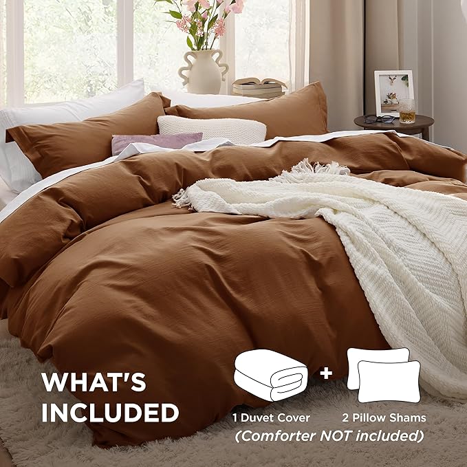 Bedsure Brown Duvet Cover Queen Size - 3 Pieces Prewashed Cotton-Like Extra Soft Bedding Set, Includes 1 Duvet Cover 90x90 Inches with Zipper Closure & 2 Pillow Shams, Comforter Not Included
