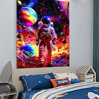 NYZE Astronaut Space Tapestry for Bedroom, Glow in the Dark Room Decor Wall Tapestries, Cool Galaxy Planet Wall Hanging, Wall Hanging for Men Guys Gamer Room Dorm Living Room 60x80 in