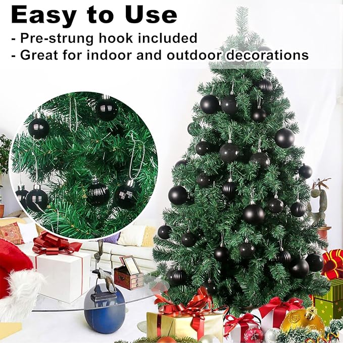 Black 1.6" Small Christmas Balls Christmas Tree Decoration Ornaments Shatterproof Hanging Balls for Birthday Halloween Holiday Wedding Decorations Set of 12pcs