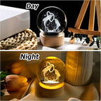Dolphin Gifts for Women Men 3D Dolphins Crystal Ball with Wooden Light Base Glass Dolphin Statue Lamp Decor for Women Lovers for Christmas Valentines Birthday (Diameter 2.36 inches)
