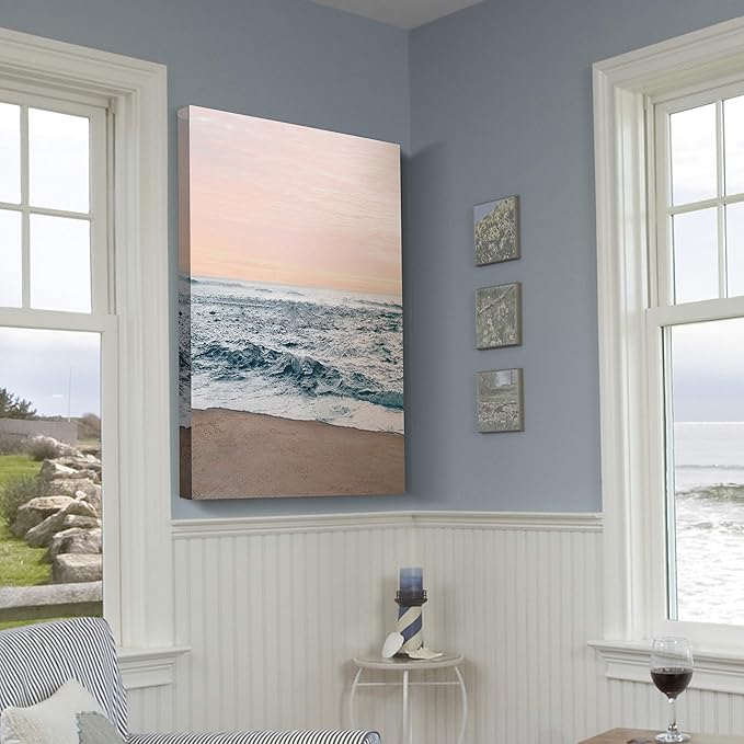 Renditions Gallery Canvas Nature Wall Art Home Paintings & Prints Sandy Wavy Shore Scenic Wall Hanging Modern Decorations Artwork for Bedroom Living Room Office Kitchen - 18"x27" LT06