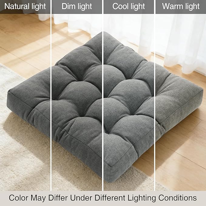 Tromlycs Floor Pillows for Adults Floor Cushions Seating Large Square Pillow Gel Memory Foam 20 x 20 x 4 Inch Dark Grey Set of 2