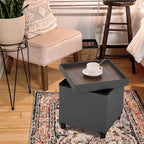 Storage Ottoman, Ottoman with Storage for Living Room Ottoman Square Tray Bedroom Cube Foot Rest Stool With Legs Small Ottomans Coffee Table Lid Foldable Footstool Faxu Leather 15" Inch (Grey)