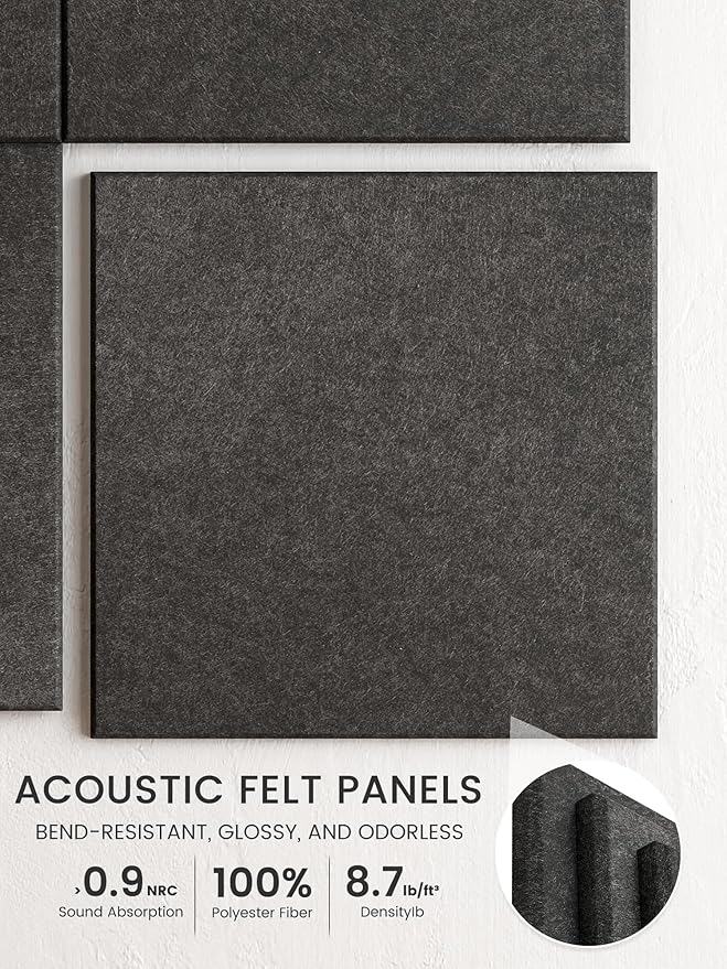 Bumusty Large Cork Board 48" x 36" Alternative - 12 Pack Felt Wall Tiles with 70 Safe Removable Adhesive Tabs, 30 Pushpins, Cork Boards for Walls Pin Board Bulletin Board Office Decor (Charcoal Gray)