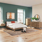 Signature Design by Ashley Deanlow Mid-Century Modern 6 Drawer Dresser with Safety Stop for Bedroom, Light Brown & Black