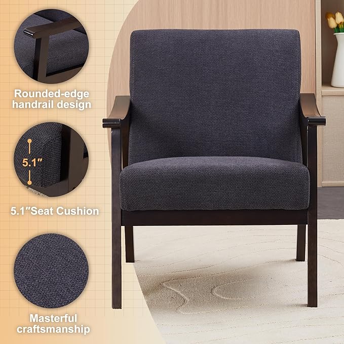 KEIKI Mid-Century Modern Accent Chair with Solid Wood Frame, Retro Inspired Wingback Chair for Stylish Interiors