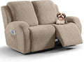 VANSOFY Recliner Loveseat Cover, 6-Pieces Stretch Dual Recliner Sofa Cover Soft Jacquard Reclining Couch Slipcover Furniture Protector with Elastic Bottom for Kid, Pets(2 Seat,Khaki)