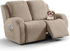 VANSOFY Recliner Loveseat Cover, 6-Pieces Stretch Dual Recliner Sofa Cover Soft Jacquard Reclining Couch Slipcover Furniture Protector with Elastic Bottom for Kid, Pets(2 Seat,Khaki)
