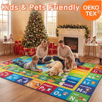 Unirea 4x6 Kids Rug for Playroom Bedroom Living Room, Washable Educational Play Mat with ABC Alphabet, Numbers, Animals for Classroom, Nursery, Colorful Learning Carpet for Toddlers, Rainbow