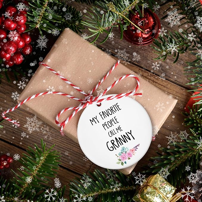 My Favorite People Call Me Granny Ornament, Grandma Mother's Day Birthday Gifts from Grandkids Ceramic Ornament Keepsake, Gifts for Granny Hanging Ornaments for Christmas Tree Decoration