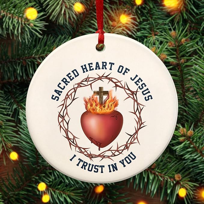FLAGWIX Christmas Christian Gifts for Women Men - Sacred Heart Ceramic Christmas Ornaments 2025 for Xmas Decorations - Religious Gifts for Women, Religious Ornaments, Spiritual Christian Gift Ideas