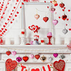 72 Pack Valentine Day Heart Shaped Ornaments Romantic Various Styles Heart Hanging Baubles Colorful Romantic Glossy Hearts Valentine's Day Decor for Party Anniversary Crafts Party Favors