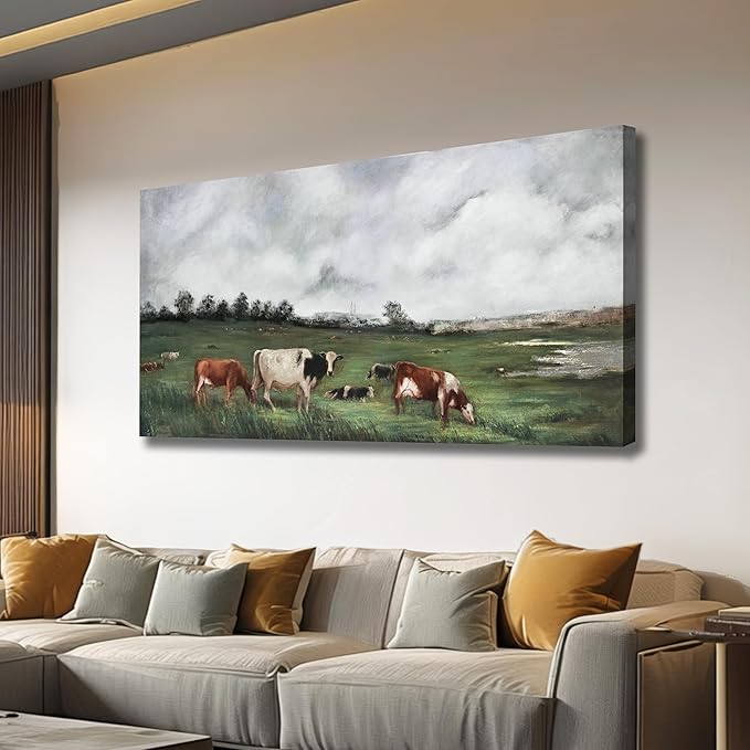 Belmrxne Large Nature Wall Art Green and Grey Wall Decor Landscape Canvas Painting Animal Artwork modern Wall Painting for Living Room Bedroom Office 29x58 Inches