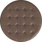 Homepop Home Decor | Button Round Storage Ottoman | Ottoman with Storage for Living Room & Bedroom, Brown Faux Leather