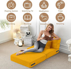 FILUXE Convertible Folding Sofa Bed-Sleeper Chair with Pillow, Modern Linen Fabric Floor Futon Couch, Foldable Mattress for Living Room/Dorm/Guest Use/Home Office/Apartment,Single Size,Orange