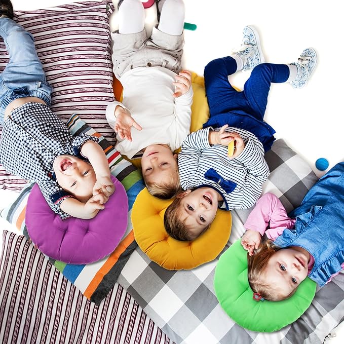 Fumete 12 Pcs Floor Pillows Cushions Seating 16 x 16 Inches Color Round Seat Reading Floor Chair Cushions for Kids Adults Classroom Home School Playing Supplies(Bright Color)