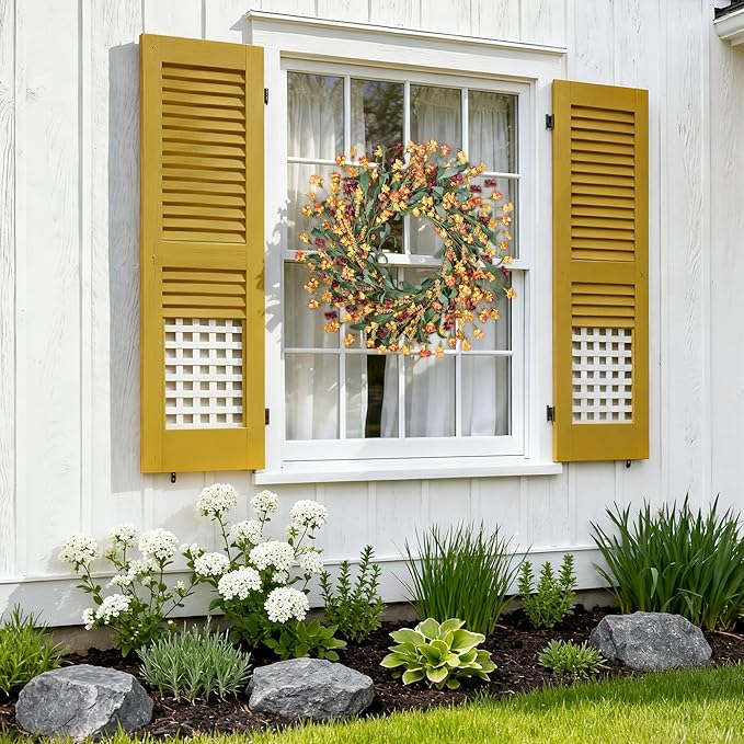 Wreaths for Front Door, 24 Inch Spring/Summer Front Door Wreath, Colorful Paper Flower Wreath for All Seasons for Indoor Home Wall Window Office Wedding Farmhouse Decor (Orange)