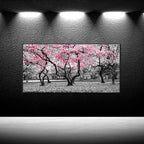 iKNOW FOTO 20x40 Cherry Blossom Trees in Black & White with Pink NYC Park Picture Stretched Canvas Art with Black Floater Frame Nature Landscape Wall Decor Ready to Hang