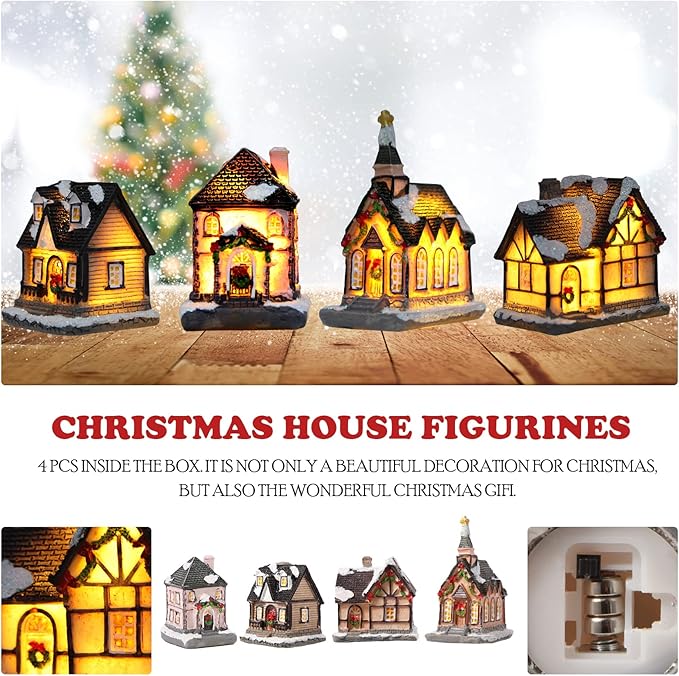 Christmas Decorations Village House Decor Xmas Lantern Decorative Resin House Collectible Buildings Figurine De Navidad Decoración with LED Light