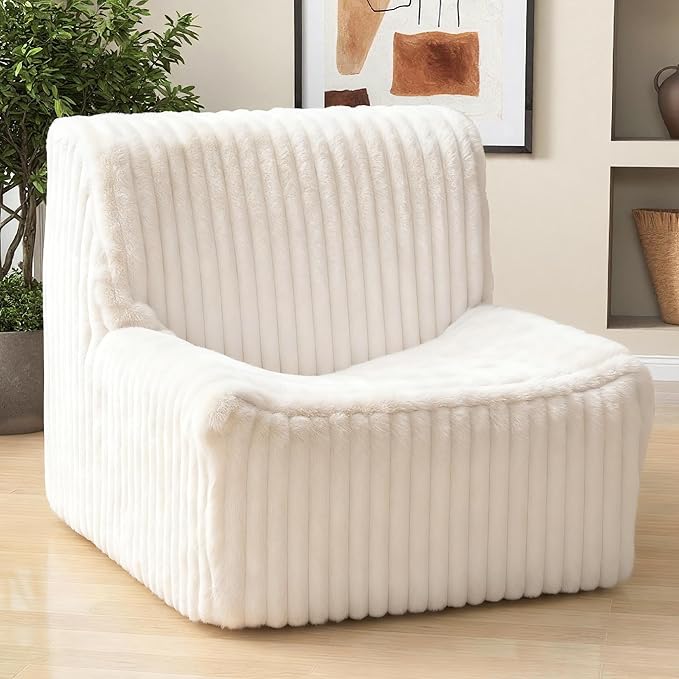 Trenda 32'' Boneless Chair, Super Comfy Bedroom Accent Chair, Sofa Chair, Soft Faux Fur Cover Floor Couch for Living Room,College, Dorm to Reading& Gaming (White)
