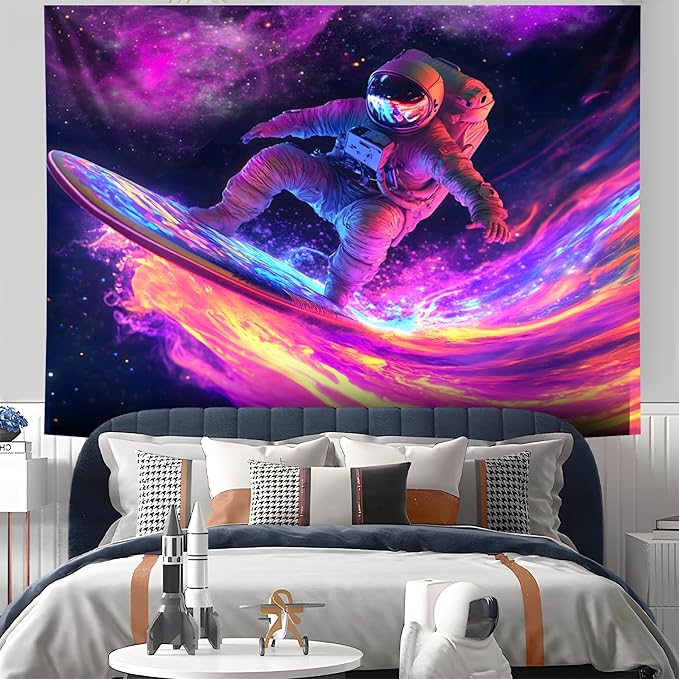 NYZE Astronaut Space Tapestry for Bedroom, Glow in the Dark Room Decor Wall Tapestries, Cool Galaxy Planet Wall Hanging, Wall Hanging for Men Guys Gamer Room Dorm Living Room 90in×70in