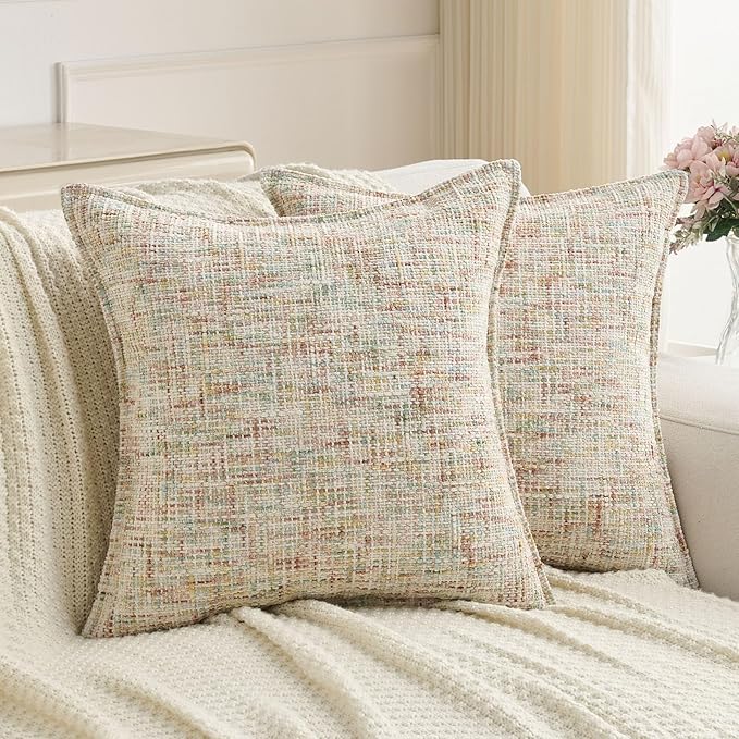 FUTEI Colorful Decorative Throw Pillow Covers 22x22 Inch Set of 2,Soft Chenille Tweed Textured Cushion Case,Modern Home Decor for Couch Bed Living Room
