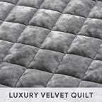 RECYCO Luxury Velvet Quilt Set King Size, Lightweight Velvet Comforter Set, Oversized Bedspread Coverlet Quilted Bedding Set, with 2 Matching Pillow Shams, for All Season, Gray