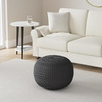 Nahunta Knitted Round Pouf - Cotton - Gray