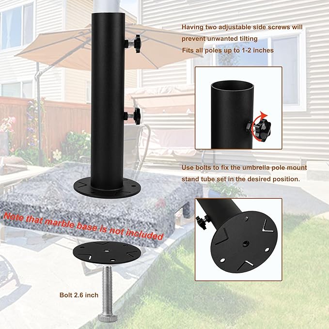 Universal Granite Umbrella Stand Tube Outdoor, Stone Umbrella Tube Base, Table Umbrella Tube Bracket, DIY Metal Tube Umbrella Mount, Marble Flag Pole Stake Holder