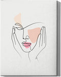 Aesthetic Face Wrapped Canvas Wall Art Hands on Cheeks Continuous Line Drawing Abstract Pink 12x16 Inch Gallery Stretched Modern Home Art Decor
