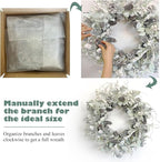 Birch Wreath with White Berries, Iced Pine Cones, Holly Leaf, Branch - 26" Winter Christmas Wreath for Front Door or Indoor Wall Window Thanksgiving Decor