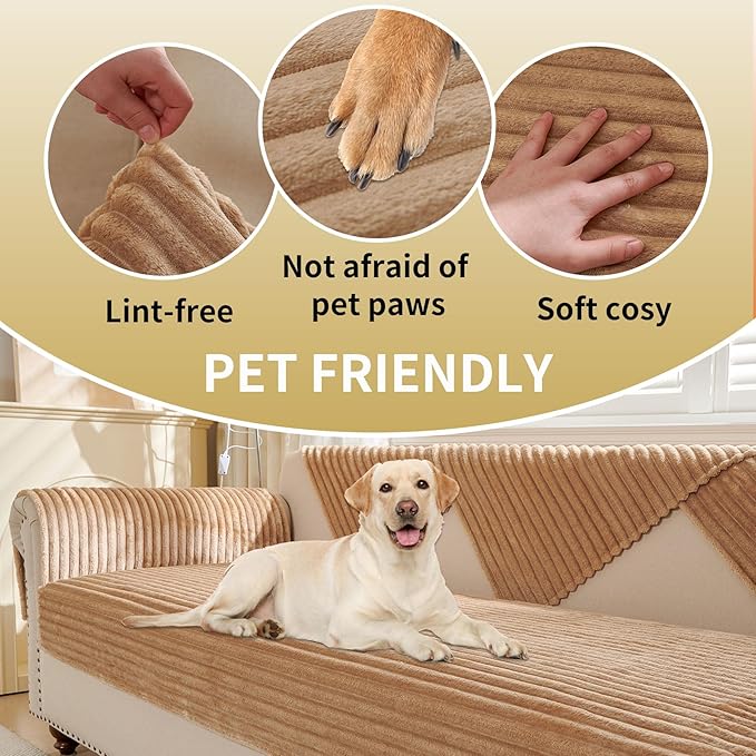 HAOMAIJIA Non-Slip Couch Armrest Covers for Sofa,Fuzzy Couch Arm Covers Set of 2,Washable Thick Soft Recliner Chair Arm Cover Protectors (Khaki, 23" x 23" 2 Pack)