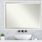Amanti Art White Wall Mirror 32x42 Morgan White Silver Rectangle Bathroom Mirror for Wall Decor Living Room, X-Large Modern Wood Frame, Hangs Horizonally and Vertically, Bathroom Decor, Beveled Edge