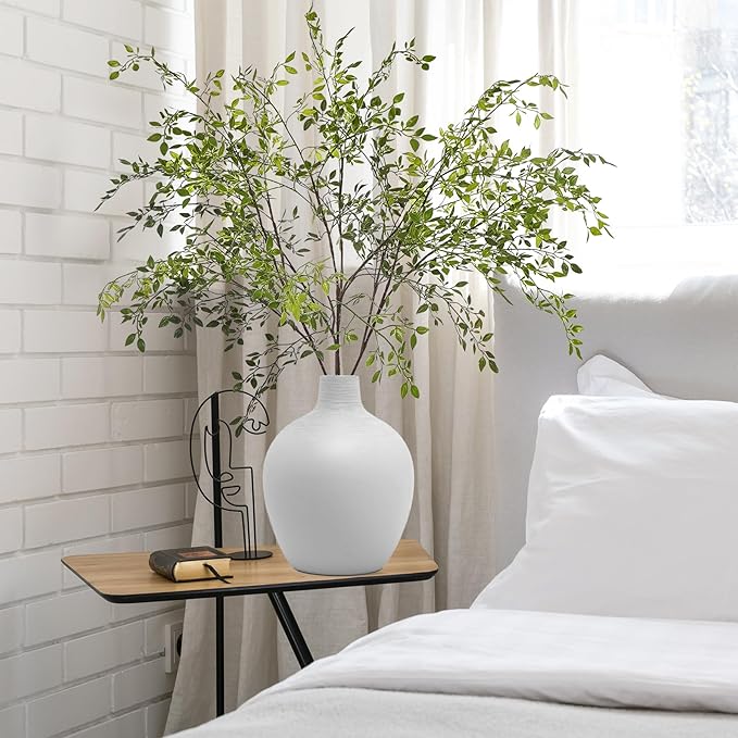 Fake Plants Eucalyptus Stems,Plastics Ficus Stems for Vase Artificial Plants,Greenery Stems Branches for Vase Faux Plants Indoor,Faux Greenery Indoor Vase Fillers for Home Decor（4Pcs Green）
