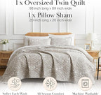 Southshore Fine Living, Inc. Quilt Comforter, Twin XL Dorm Bedding Set, Stain Resistant, Machine Washable Boho Bed Spread, Twin XL Quilt Bedspread Set w/Pillow Sham, Ashanti Bone