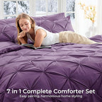Sasttie Queen Comforter Set, 7-Piece Bed in a Bag, Pintuck Bedding Sets for All Season, Includes Comforter, Flat Sheet, Fitted Sheet, Pillowcases and Pillowshams, Grape Purple