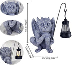 Gargoyle Statues Outdoor with Solar Lantern Gothic Garden Lamp Decor Outside Dragon Winged Gargoyle for Porch Patio Lawn Yard Ornament Trolls Figurine Gifts for Women Mom Grandma