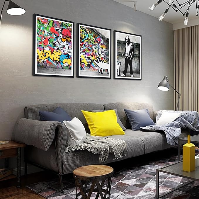 Novatique Banksy Wall Art Colorful Canvas Living Room Wall Decor Street Graffiti Art Picture Print Framed for Bedroom Ready to Hang,16" x 24" x 3pcs
