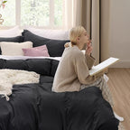 Bedsure Black California King Duvet Cover - Prewashed Cotton-Like Extra Soft Bedding Set, Includes 1 Cal King Duvet Cover 104x98 Inches with Zipper Closure & 2 Pillow Shams, Comforter Not Included