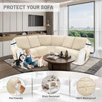 Reclining Sectional Couch Covers 100% Waterproof Velvet L Shape Recliner Couch Covers for Dogs Pets Washable Anti Slip Recliner Slipcovers with Pockets (5 Seat Sofa, Beige)