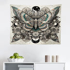 Ambesonne Mandala Tapestry, Medieval Esotery Inspired Oriental Moth with Floral Details Witchcore, Fabric Wall Hanging Decor for Bedroom Living Room Dorm, 28" X 23", Grey Yellow Green Sepia