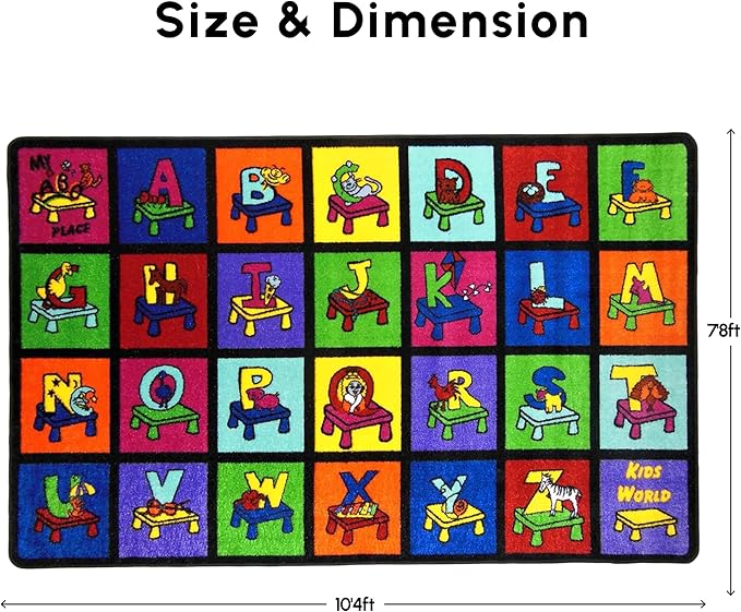 SAFECASTLE Kids Carpet My ABC Place Alphabet Rug 7'8"x10'4"– Educational ABC Learning Area Rug – Colorful Classroom Rug for Kids, Toddlers, Preschool, Nursery, Playroom, Daycare & Children’s Bedroom