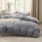 Bedsure Grey Duvet Cover King Size - 3 Pieces Prewashed Cotton-Like Extra Soft Bedding Set, Includes 1 Duvet Cover 104x90 Inches with Zipper Closure & 2 Pillow Shams, Comforter Not Included