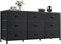 WLIVE 47''W Dresser for Bedroom, Black Dresser TV Stand for 45, 50, 55 inch TV, Wide Chest of Drawers with 9 Drawer, Large Entertainment Center, Fabric Dressers with Wood Top for Closet, Living Room