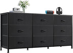 WLIVE 47''W Dresser for Bedroom, Black Dresser TV Stand for 45, 50, 55 inch TV, Wide Chest of Drawers with 9 Drawer, Large Entertainment Center, Fabric Dressers with Wood Top for Closet, Living Room