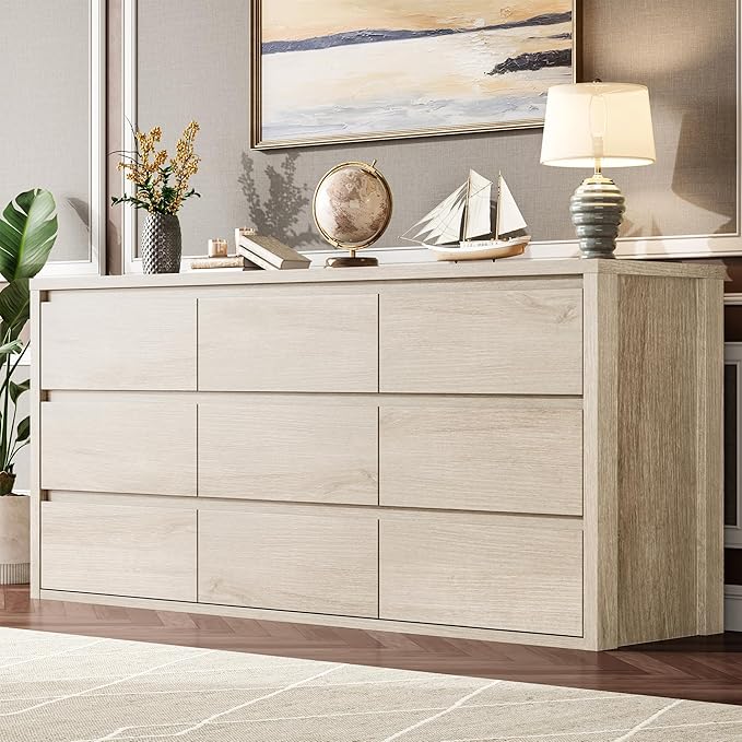 GarveeHome 9 Drawer Dresser for Bedroom, Wide Modern Chest of Drawers, Large Wood Dresser Wooden Storage Organizer for Living Room, Hallway Entryway