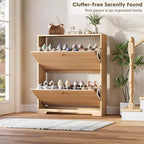 Nicetree Shoe Storage Cabinet with 2 Flip Drawers, Slim Shoe Cabinet, Hidden Shoe Rack Cabinet, Shoe Storage Cabinet for Entryway, Hallway, Foryer, Natural Oak